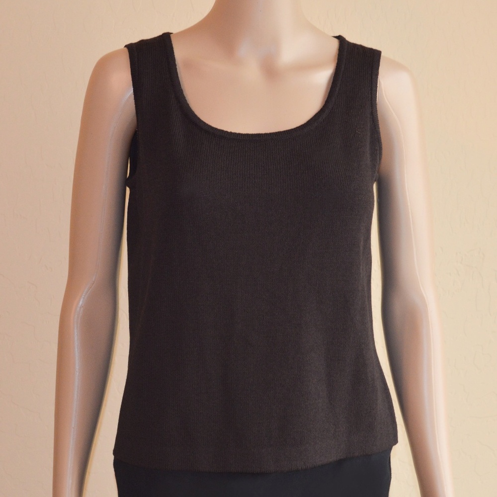 ST. JOHN COLLECTION Santana Knit Brown Scoop Neck Shell Tank Top