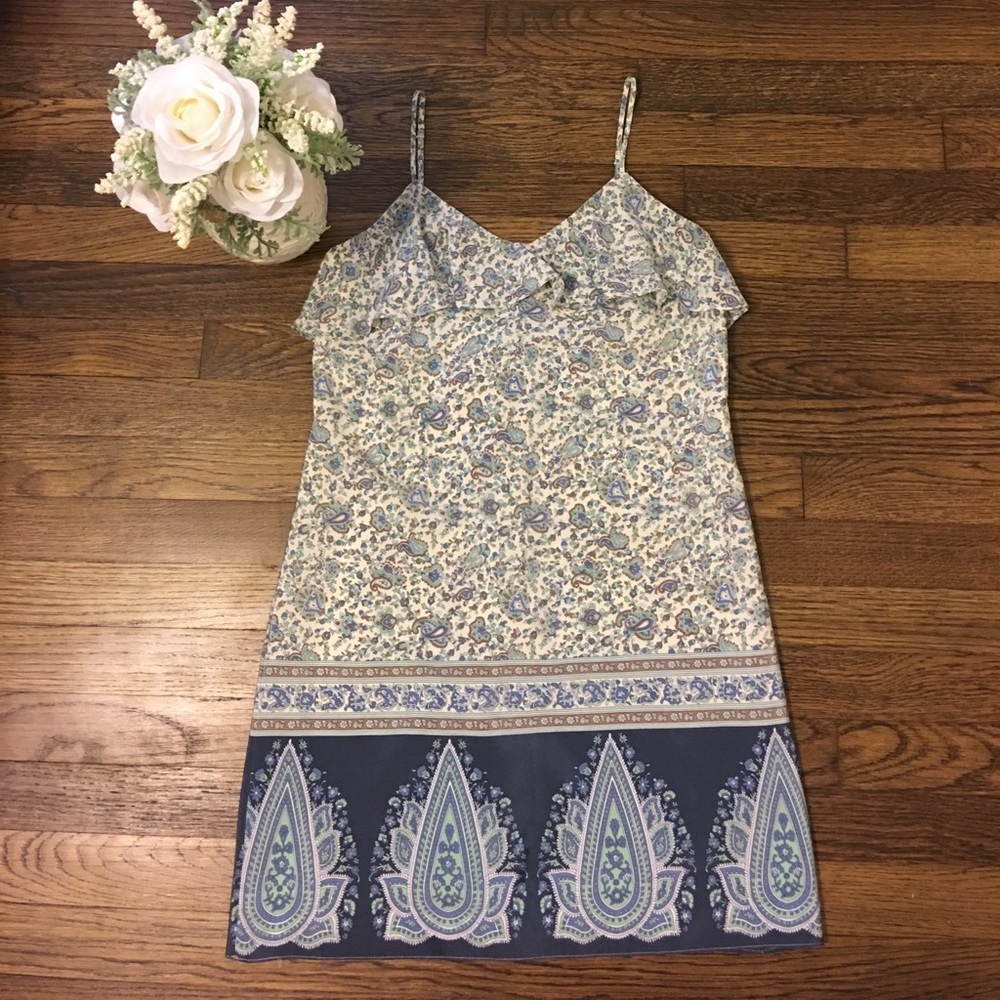 TIBI Mini Cocktail 100% Silk Blue Paisley Dress