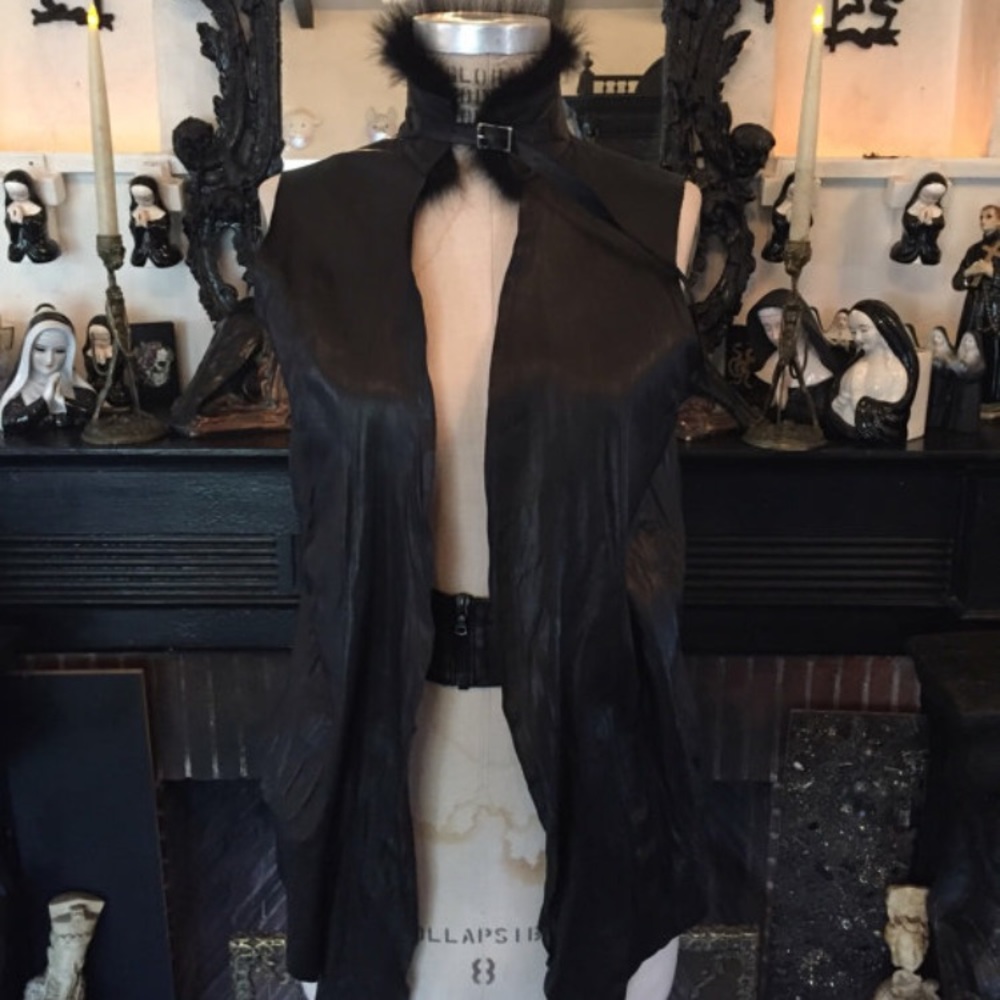 Black leather woman vest  lamb &fox fur F/W 2017