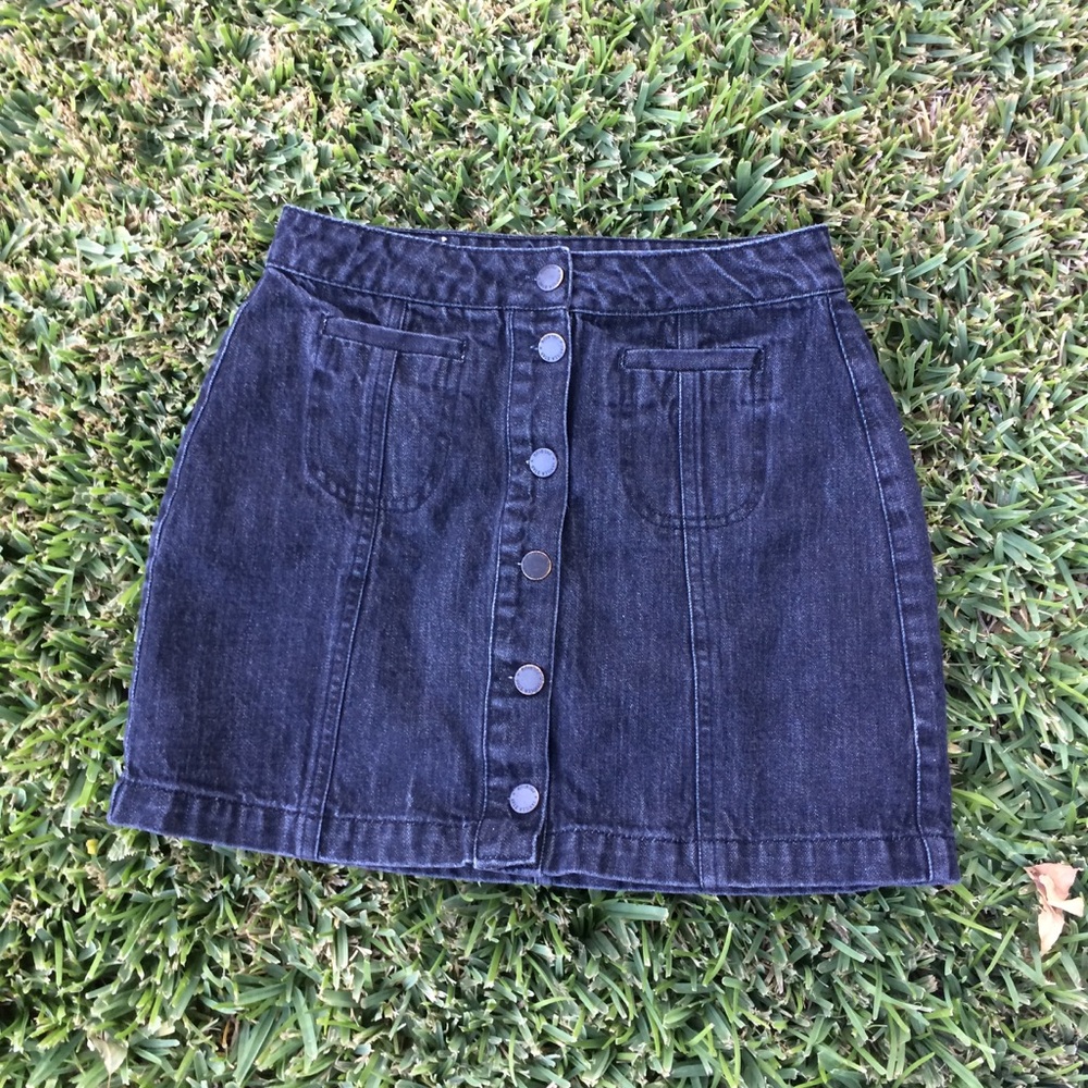 Black denim button down skirt