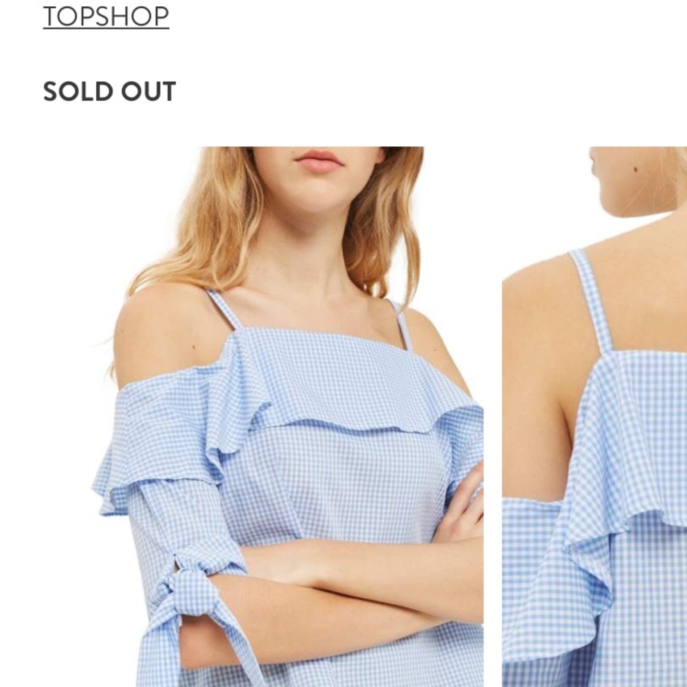 Sold out - TOPSHOP BLUE GINGHAM COLD SHOULDER TOP