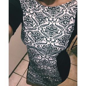 Black and white midi patterned dress