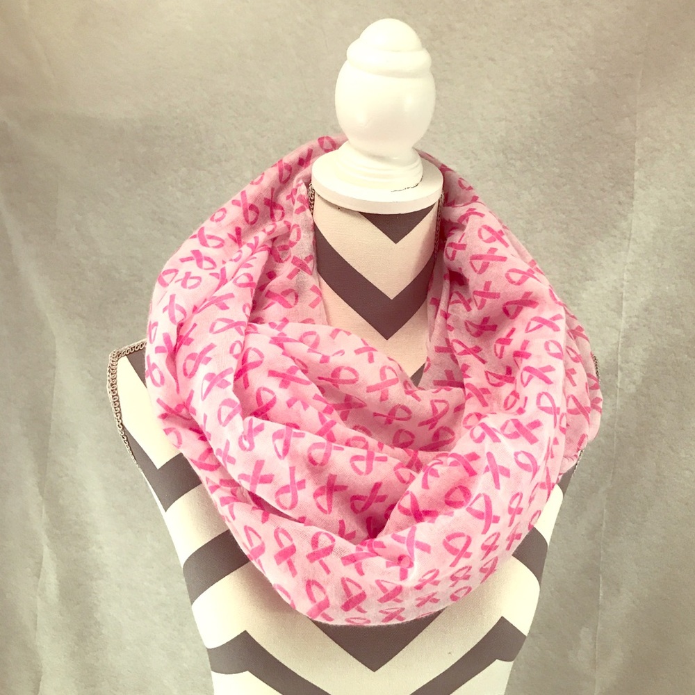 Pink Ribbon and White Infinity scarf