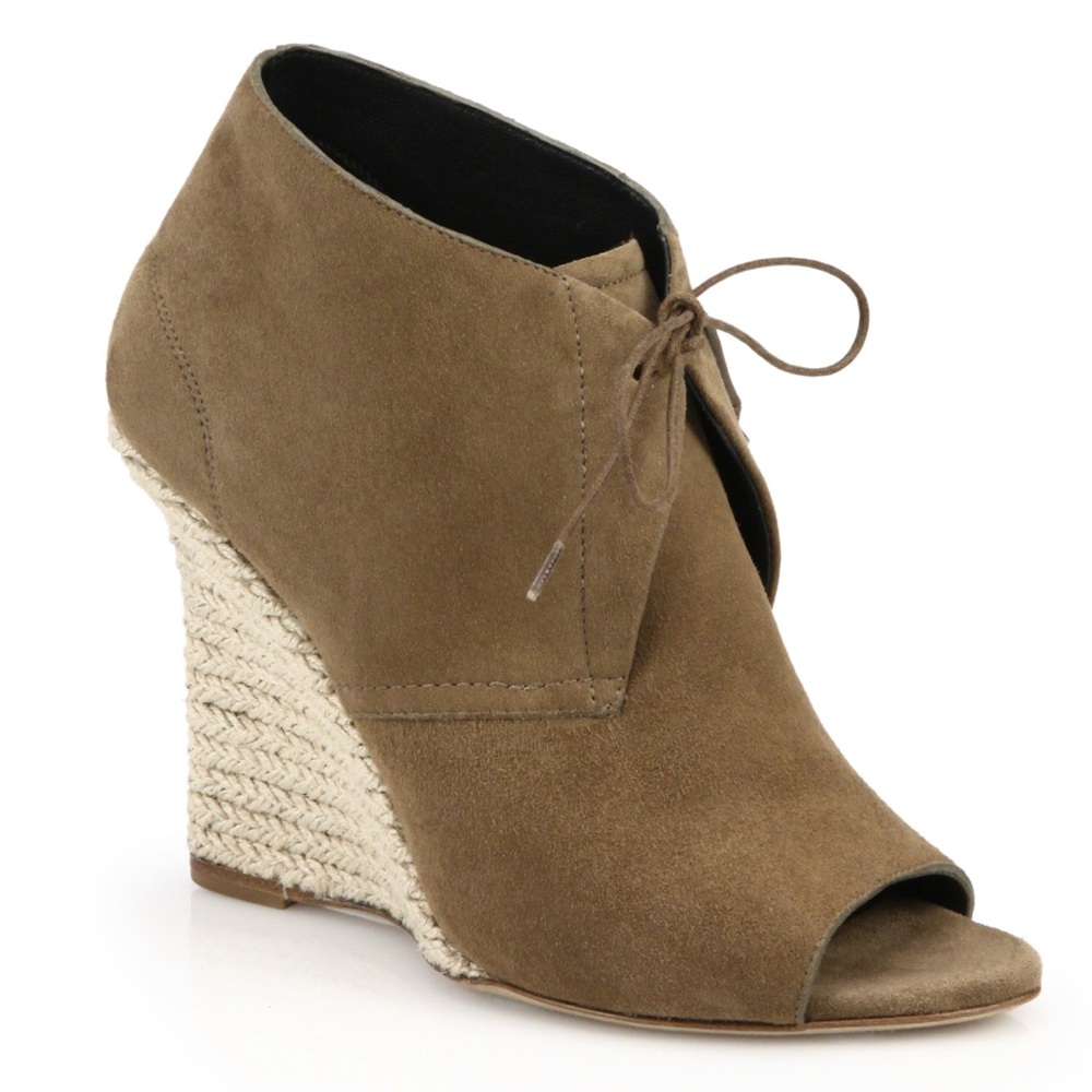 Burberry espadrille wedge open toe suede booties
