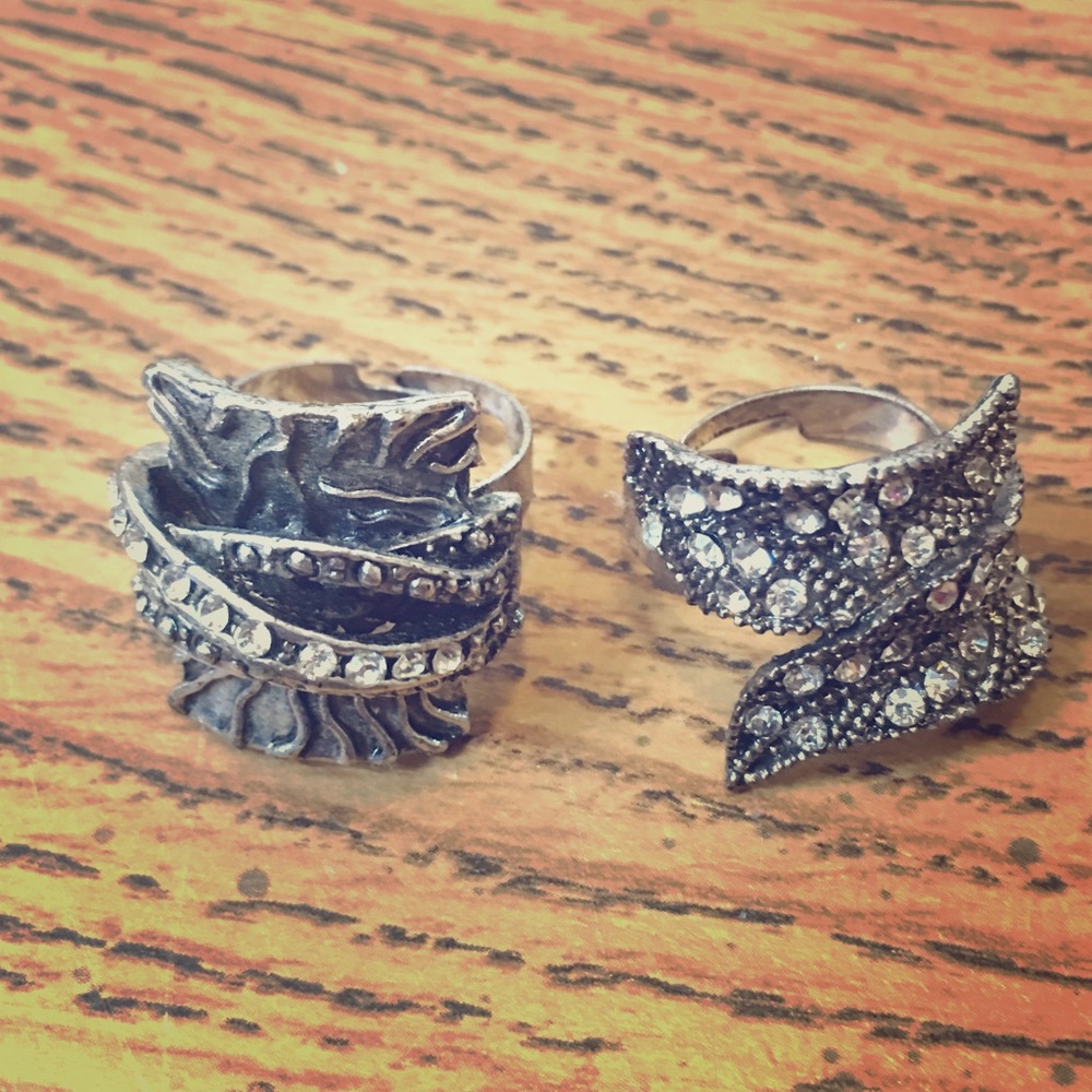 Two Metal Silver & Crystal Adjustable Rings