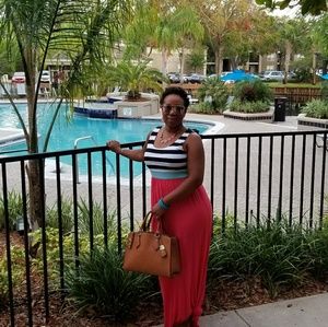 Black/White Striped Aqua &Coral Colorblocked Maxi