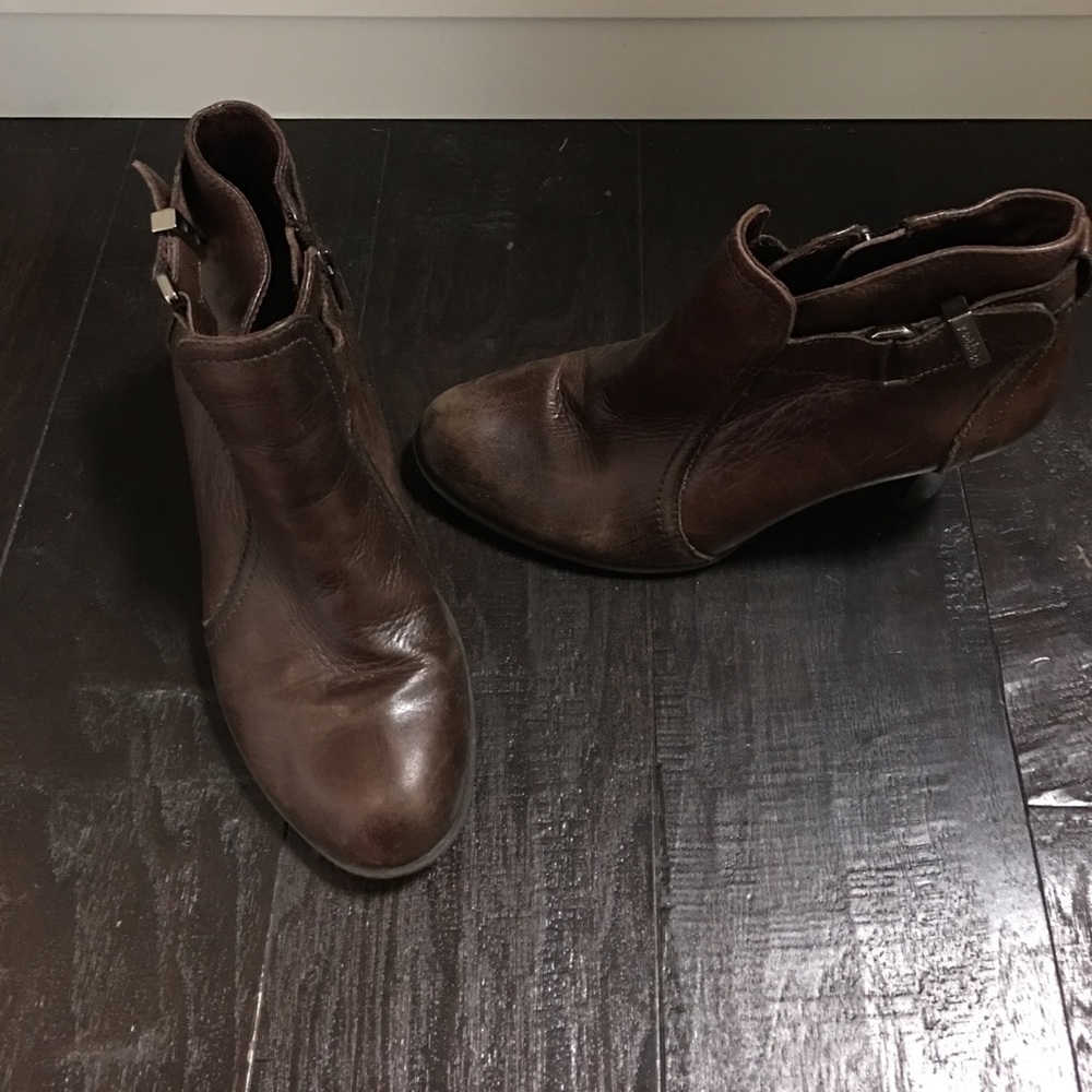 Brown leather booties