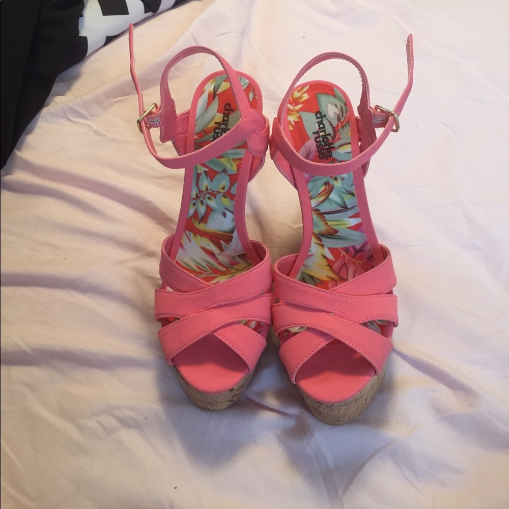 Pink wedge heels