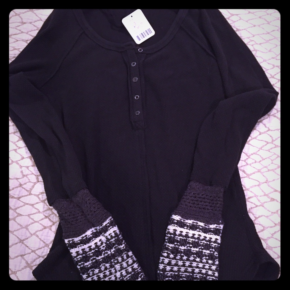 Free People Cuffed Thermal XS Black NWT