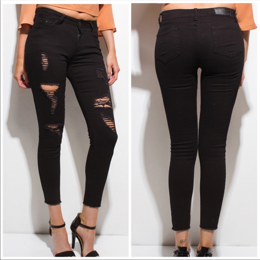 Black Distressed Jeans - Picture 3 of 4