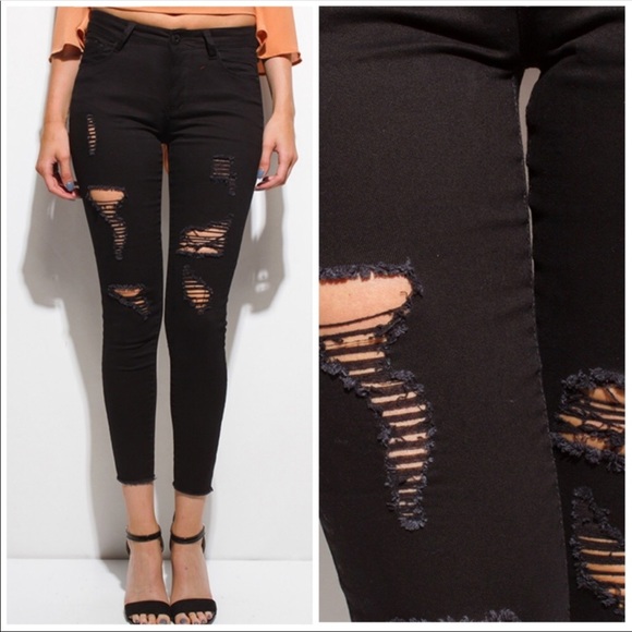 Black Distressed Jeans - Picture 2 of 4