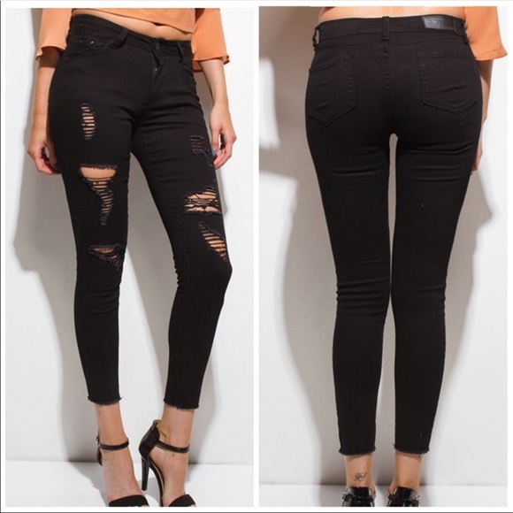 Black Distressed Jeans - Picture 3 of 4