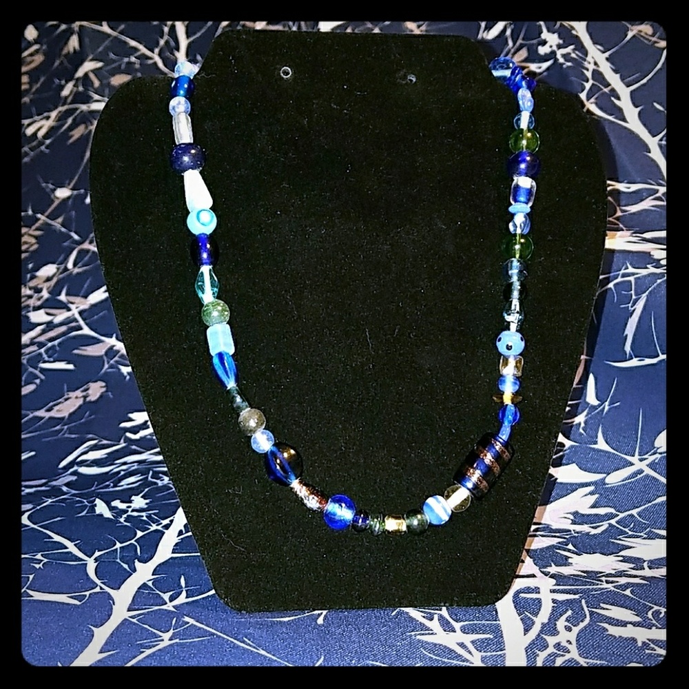 "Oceana" Shades of Blue Glass Bead Necklace 19.5"