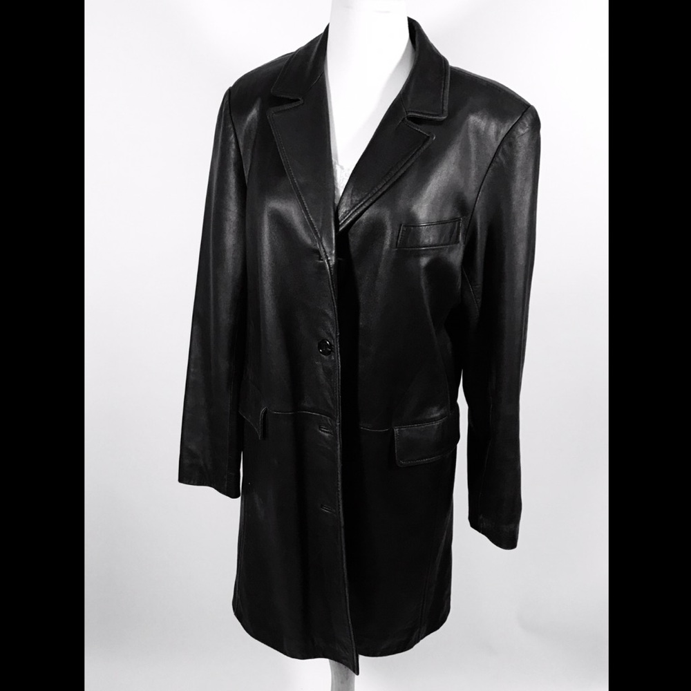 Y2K Black Leather Trench Coat