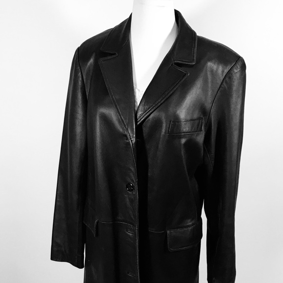 Y2K Black Leather Trench Coat - Picture 2 of 8