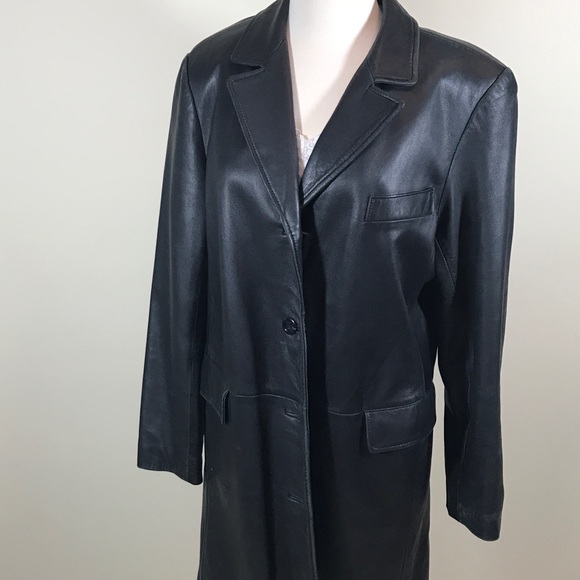Y2K Black Leather Trench Coat - Picture 3 of 8