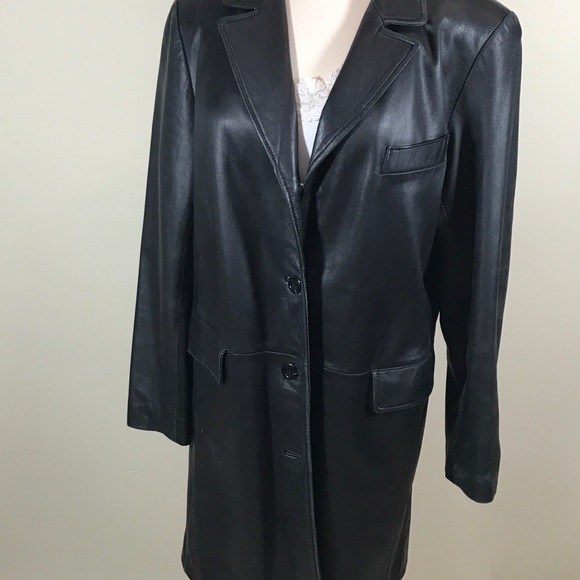 Y2K Black Leather Trench Coat - Picture 6 of 8