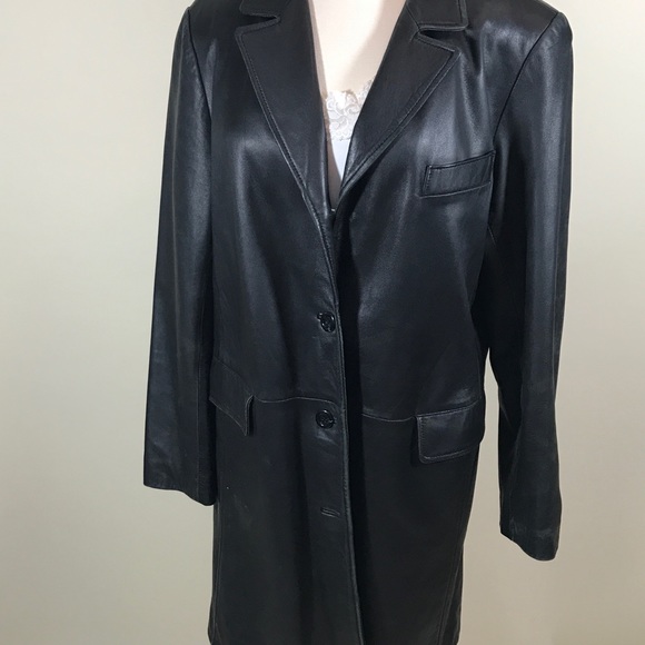 Y2K Black Leather Trench Coat - Picture 7 of 8