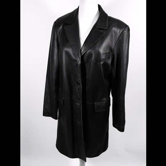 Y2K Black Leather Trench Coat - Picture 1 of 8