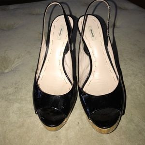 Miu Miu Black Patent Leather Bamboo Slingbacks
