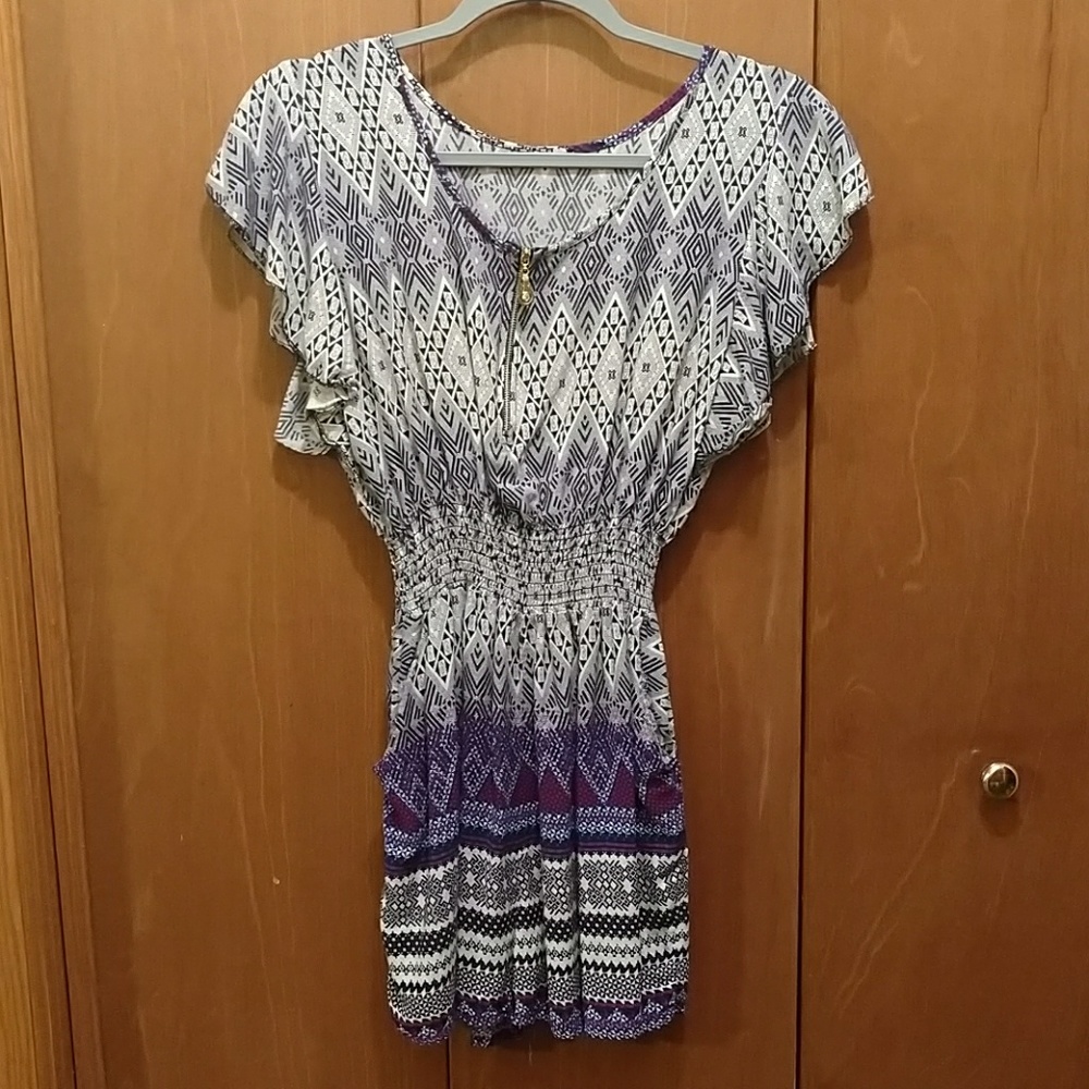 Multi colored zip front romper with pockets