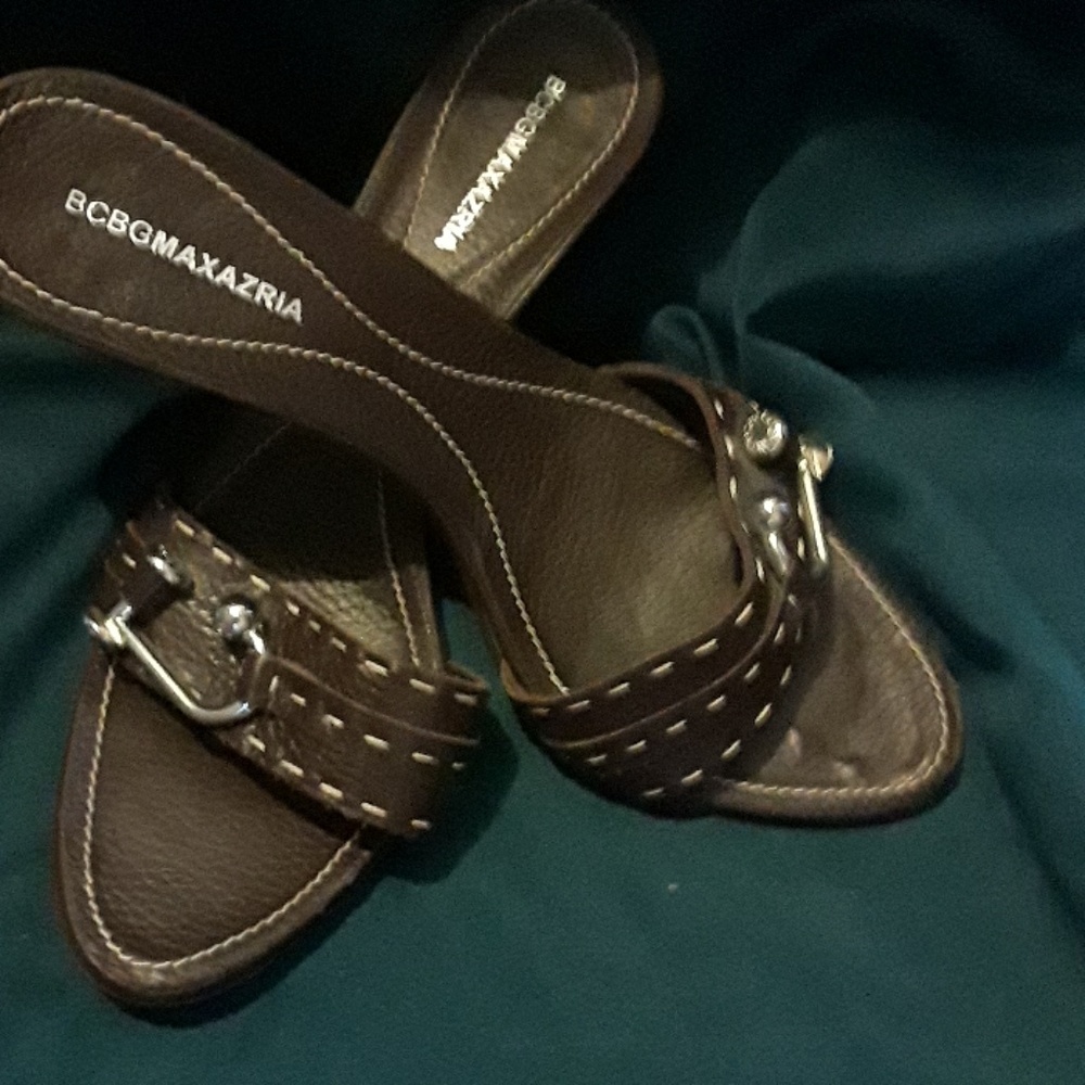 Brown leather pumps