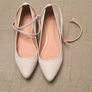 Linen ankle strap flats