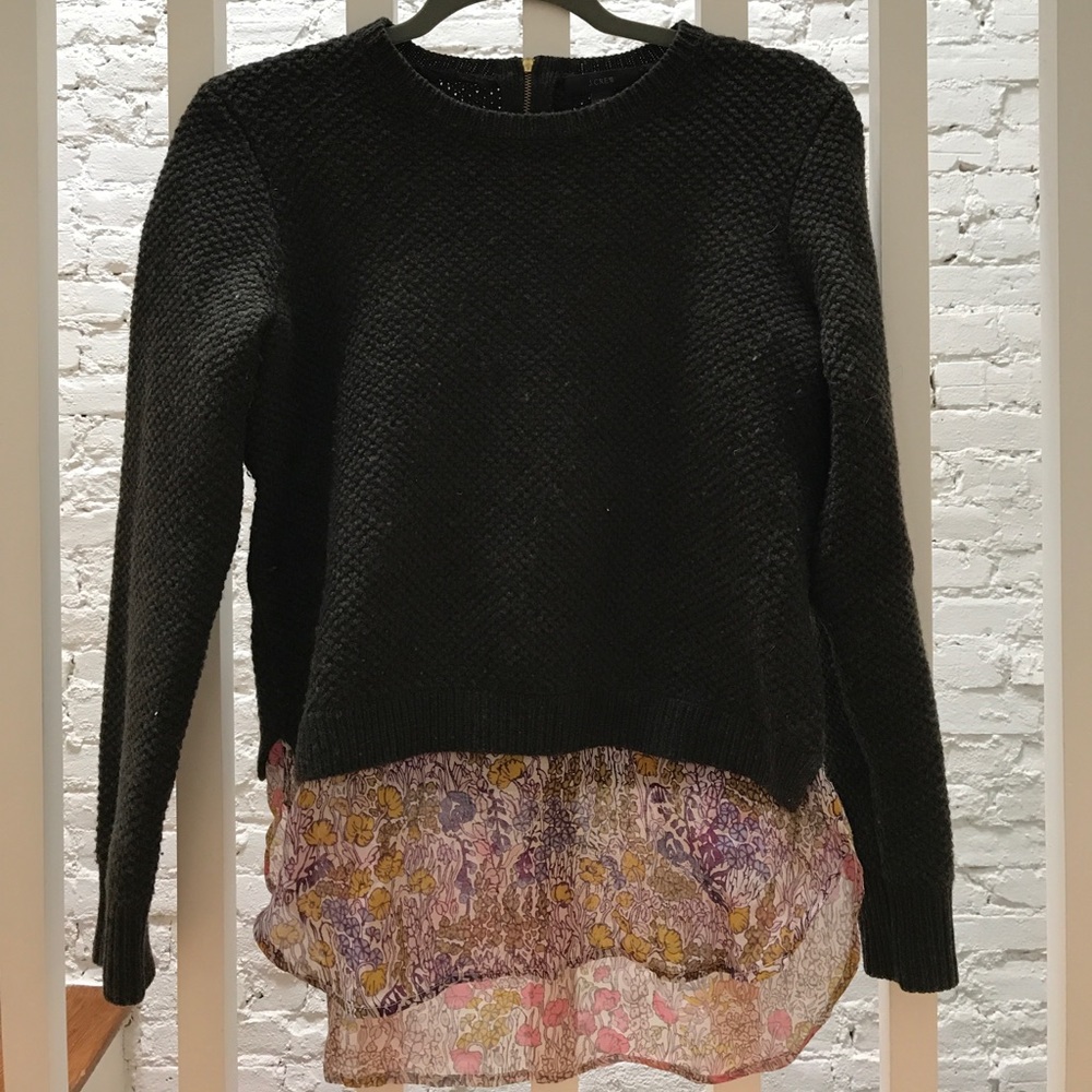 J. Crew dark green sweater with Liberty of London