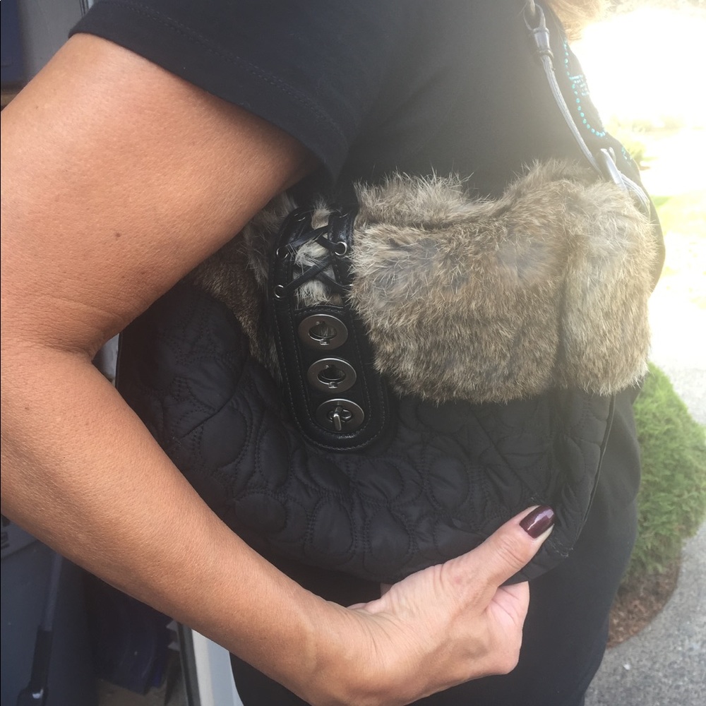 Timeless Coach Bag with real fur top