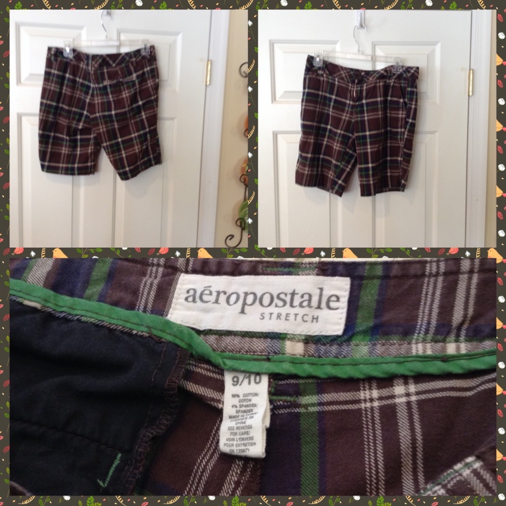 Brown & green Aeropostale plaid Bermuda shorts