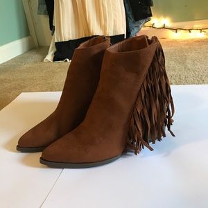 Qupid heeled booties with fringe