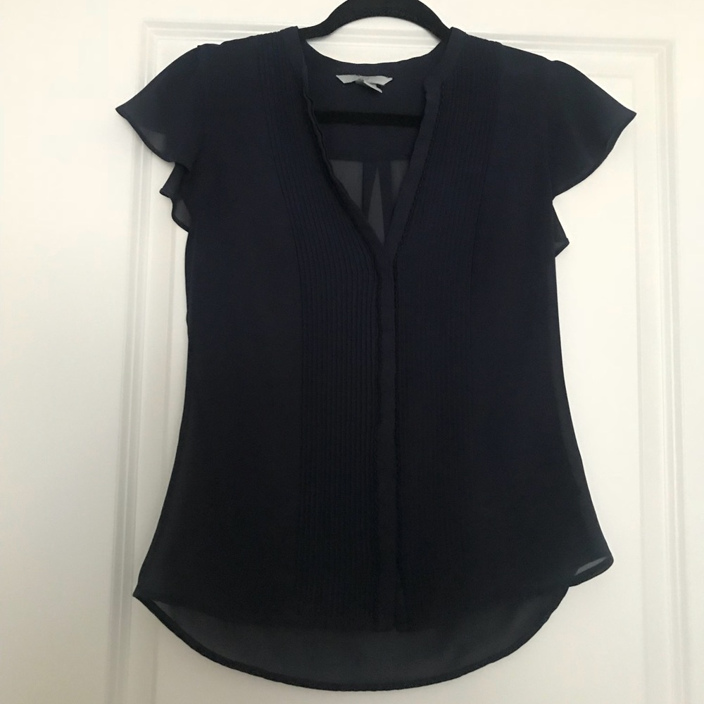 Navy Blue H&M Flutter Sleeve Blouse