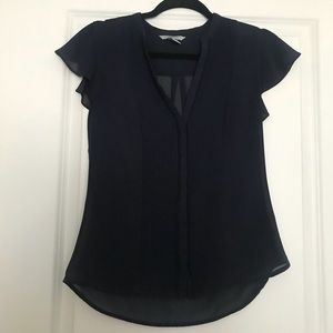 Navy Blue H&M Flutter Sleeve Blouse