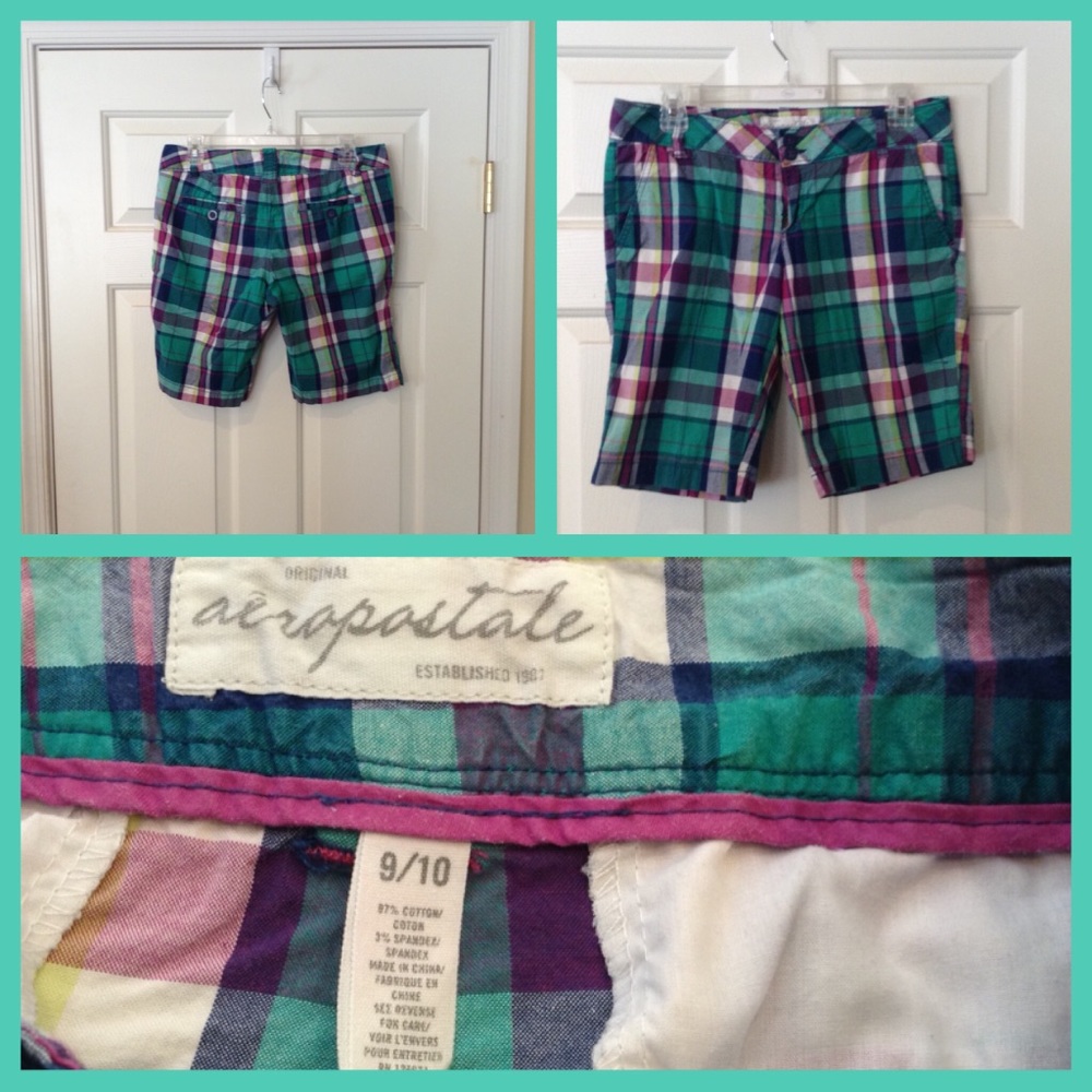 Green & purple Aeropostale plaid Bermuda shorts