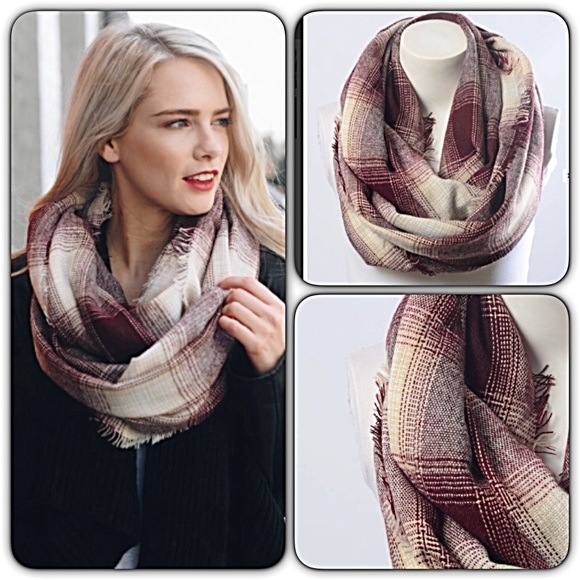 Lightweight Plaid Frayed Edge Infinity Scarf - Picture 2 of 5