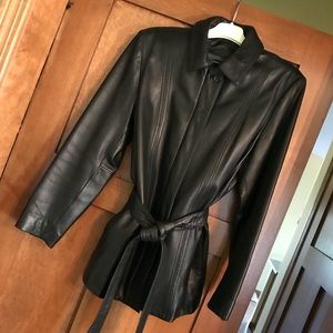 Women’s Genuine Leather Black Belted Jacket