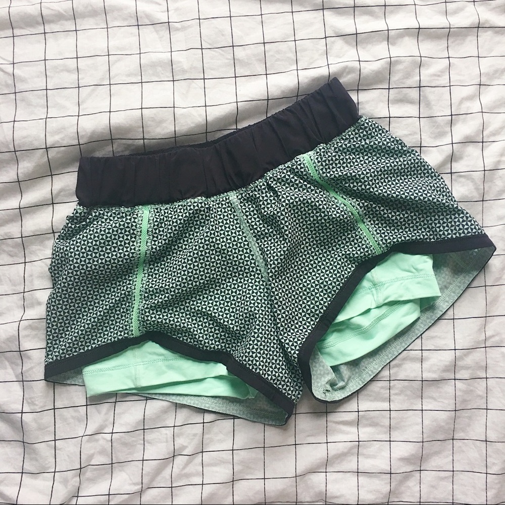 Mint green lululemon running shorts