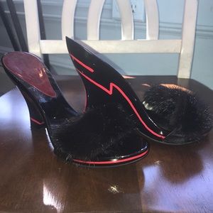 Giuseppe black mink strap open-toe chunky sandals