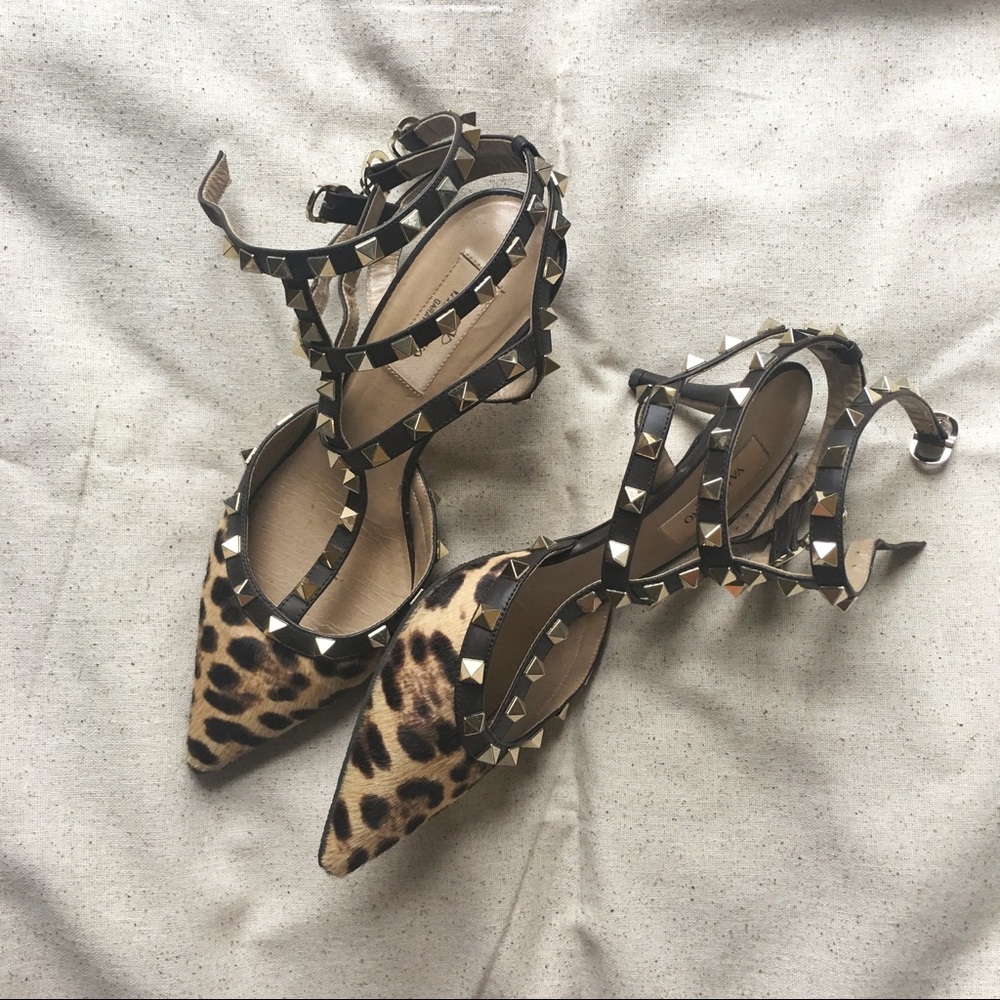 Valentino Leopard Rockstud Kitten Heels