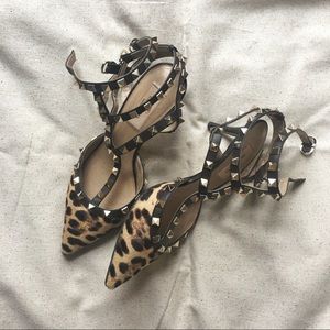Valentino Leopard Rockstud Kitten Heels