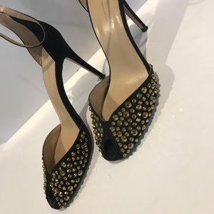 ZARA golden studded peep toe heel