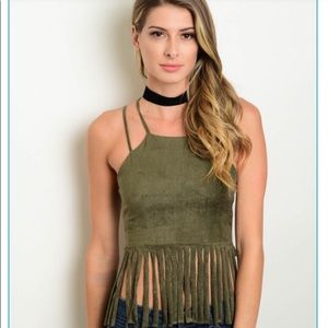 Olive fringe top