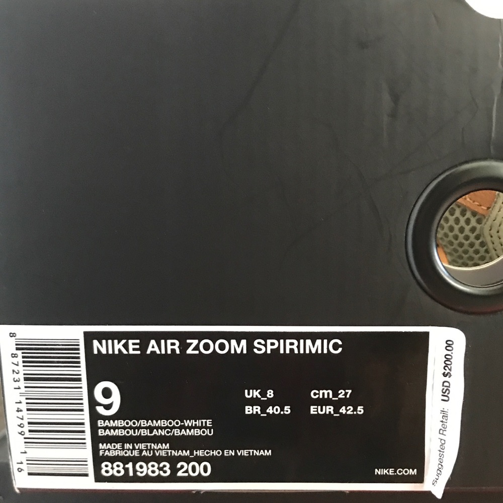 NWT Air Zoom Spirimic Bamboo M, size 9 - Picture 8 of 8