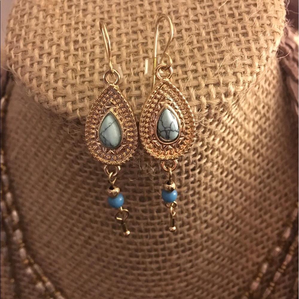 Gold/Turquoise Teardrop Earrings