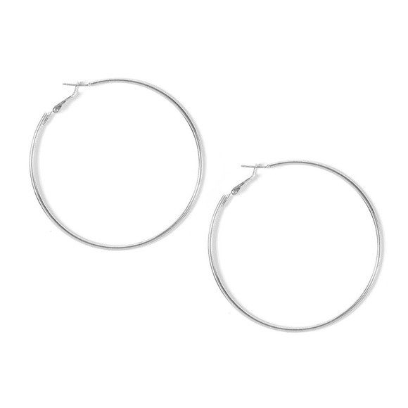 NEW! 2.25" Silver Hoop Earrings - Picture 2 of 5