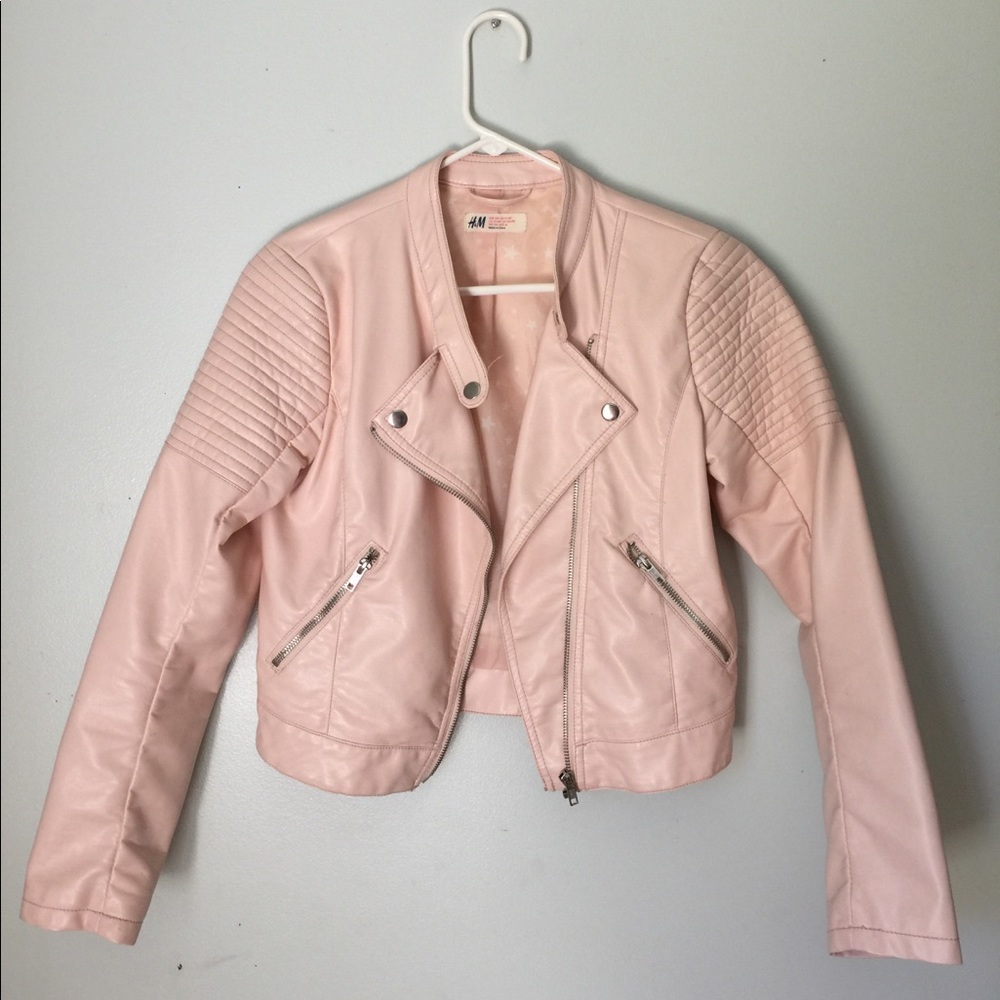 Pastel Pink Cropped Leather Jacket