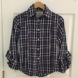 Bell plaid shirt with pleated fan sleeve detail