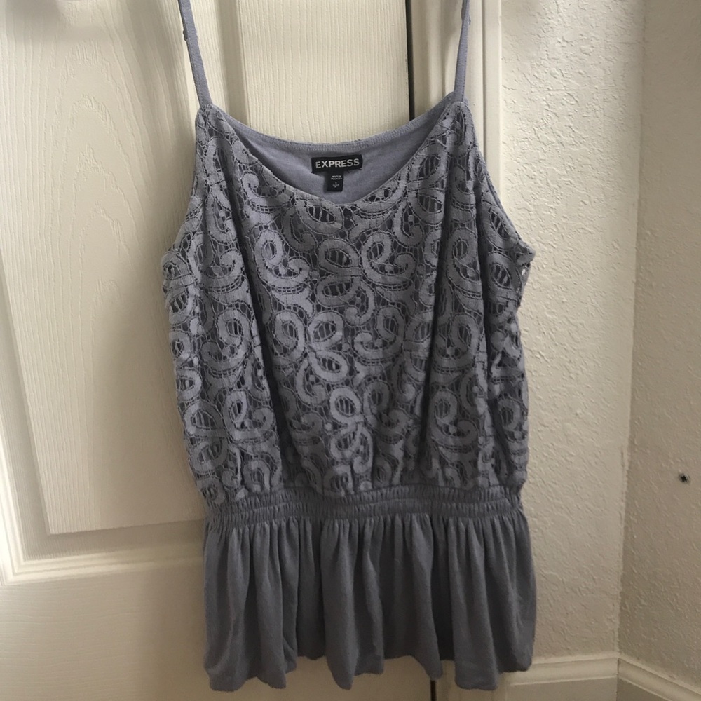 Express Grey Lace Flowy Peplum Tank Top