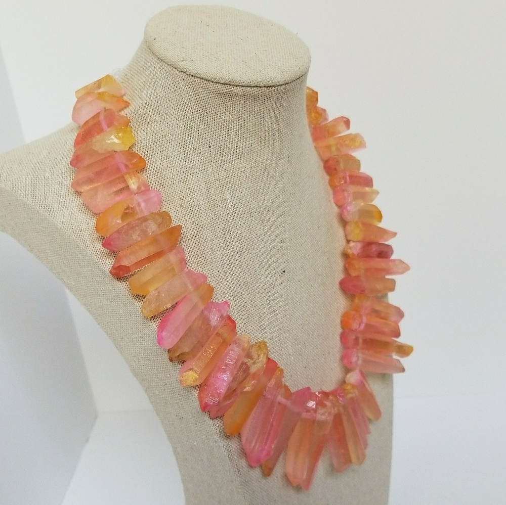 Aura Quartz Crystal Point Statement Necklace