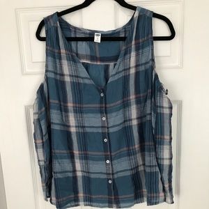 NWT Plaid Button Tank XL